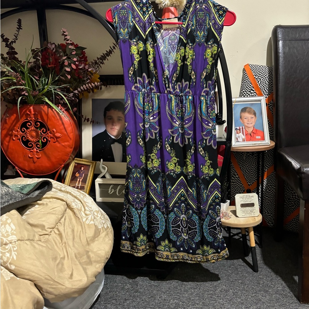 Bobbie Brooks Purple and Black Notched Collar Sundress